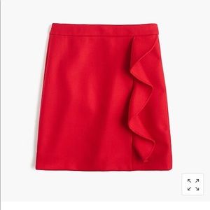 J. Crew Red Ruffle Wool Mini Skirt.